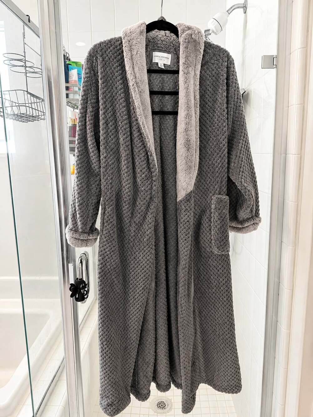 Carole Hochman Grey Plush Textured Shawl Collar Robe - Medium